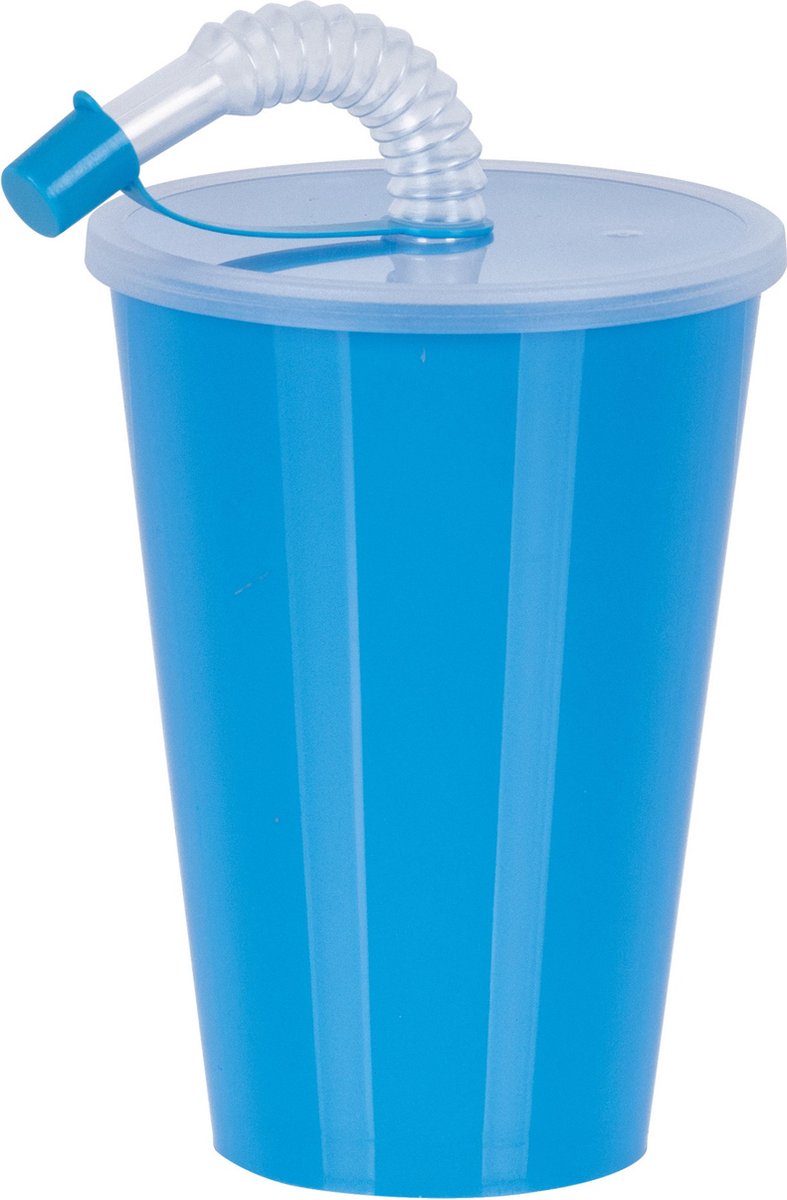 Goedkoopste Juypal Drinkbeker met deksel en rietje - blauw - kunststof - 450 ml - 12 x 9 cm