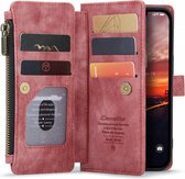 CaseMe C30 Hoesje Geschikt voor Apple iPhone 14 | Wallet Zipper Book Case met Pasjeshouder | Beschermhoes met Portemonnee | Rood