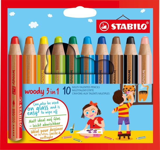 STABILO Woody 3 in 1 - Multi Talent Kleurpotlood - Etui Met 10 Kleuren