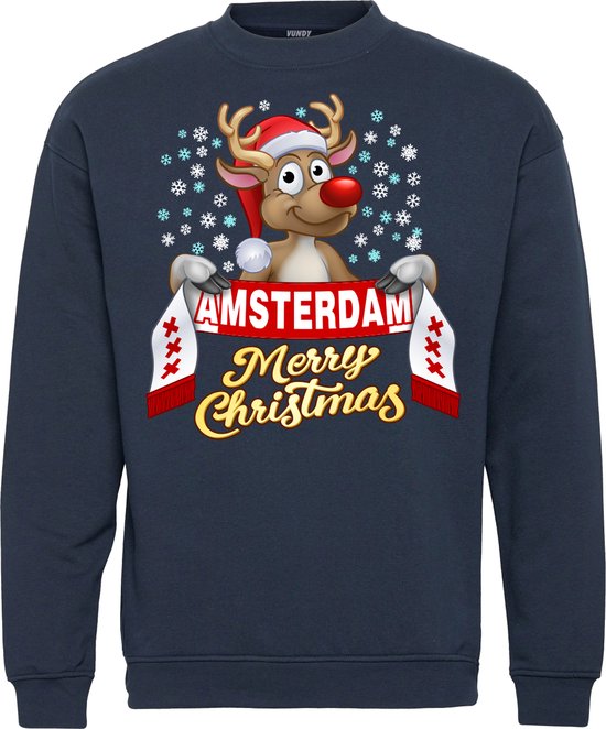 Kersttrui Amsterdam | Foute Kersttrui Dames Heren | Kerstcadeau | Amsterdam supporter | Navy | maat XL