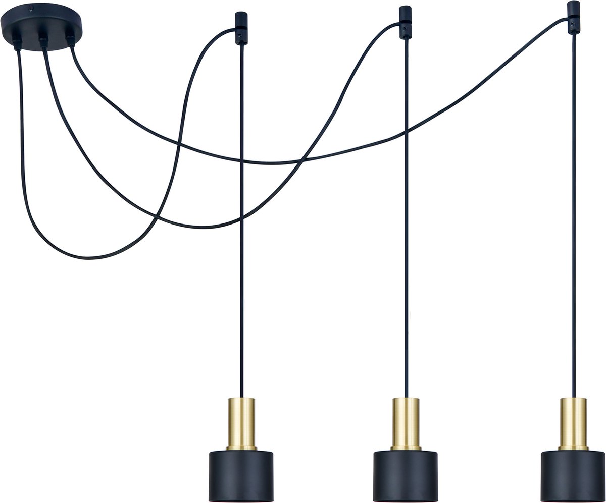 LETT® Nuno 3 Hanglamp Eettafel - Ø 10 cm - 3xE27 - Mat Zwart / Goud Messing