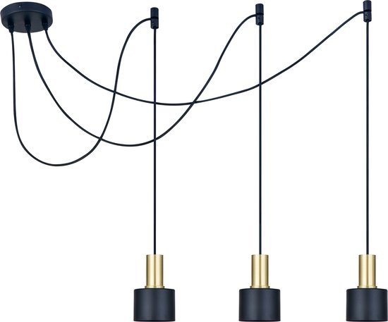 Lampe suspendue LETT® NUNO 3 pour table à manger - Ø 10 cm - 3xE27 - Zwart mat / Messing Goud