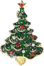 Kerstboom Christmas Tree Broche A 3 cm / 4.3 cm / Groen Goudkleurig