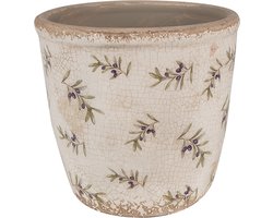 Clayre & Eef Bloempot Ø 14x13 cm Beige Blauw Keramiek Olijven