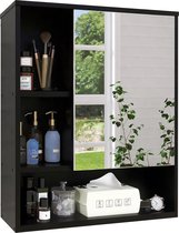 Armoire à miroir de salle de bain murale, armoire à pharmacie en bambou peu encombrante, armoire de rangement murale à suspendre au-dessus des toilettes avec porte miroir et étagère réglable (noir)