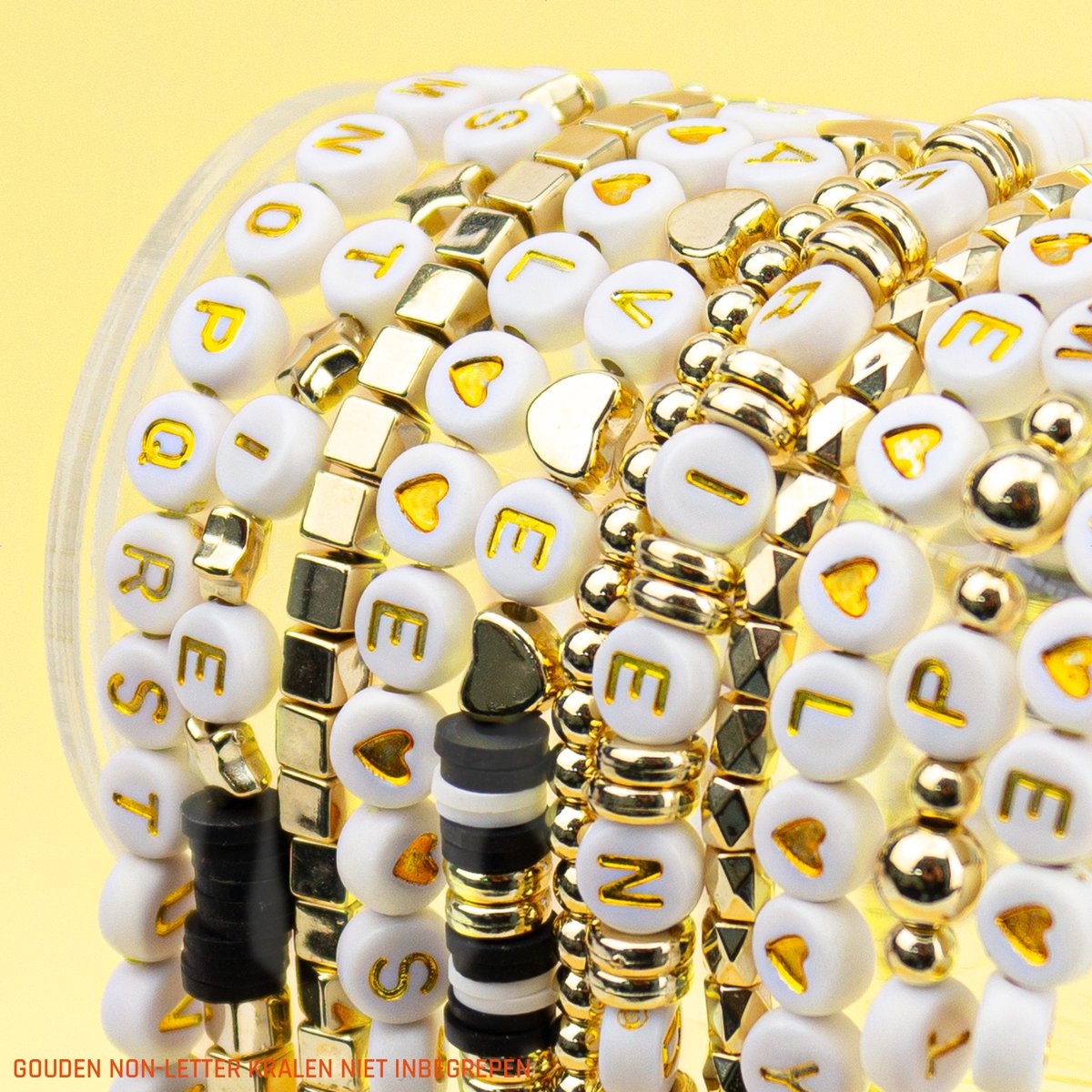 Letterkralen Kralen Set voor Sieraden maken - Alfabet kralen voor ketting/armband/telefoonkoord etc. - Acryl – Wit met goudkleurige letter - 7 mm - 1400 stuks gesorteerd — afbeelding 8