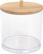 HOMLA Satna bakje voor wattenschijfjes Bakje voor wegwerp- of herbruikbare wattenschijfjes in de badkamer of op de kaptafel Bamboe deksel Materiaal Glas Transparant 9,3 cm x 9,3 cm x 10,5 cm