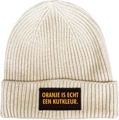 EK Kleding Wintermuts rib gebreid oatmeal - Oranje is echt een kutkleur - soBAD. | Oranje | EK 2024 | Voetbal | Nederland | Unisex