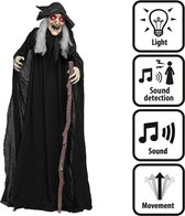 YOKUJITU Sorcière d'Halloween animatronique à suspendre - 365,8 cm - Sorcière parlante animée avec yeux lumineux pour décoration de maison hantée, décoration de cour et pelouse