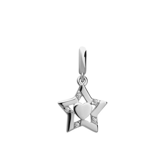 Lucardi Dames Zilveren bedel ster met hart - Hanger - 925 Zilver - Zilverkleurig