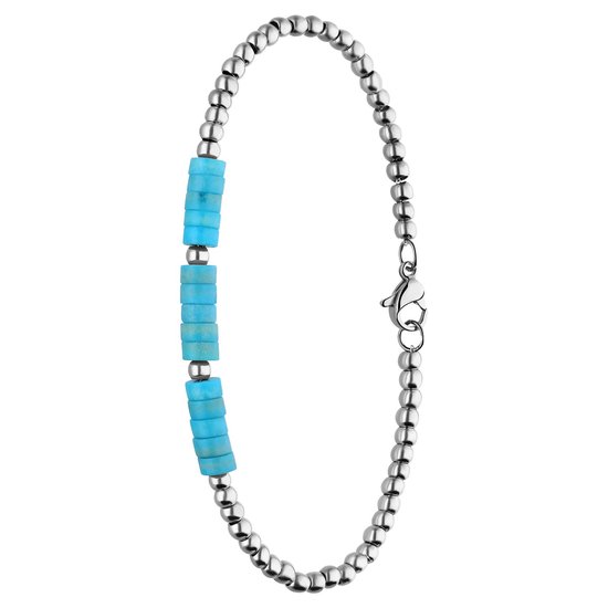 Lucardi Dames Stalen armband met turquoise - Armband - Staal - Zilverkleurig - 20 cm