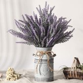 Kunstmatige lavendelbloemen met vaas, kunstmatige lavendelplanten in decoratieve metalen vaas, rustieke vintage bloemen voor thuisboerderijdecoratie (hart, paars)