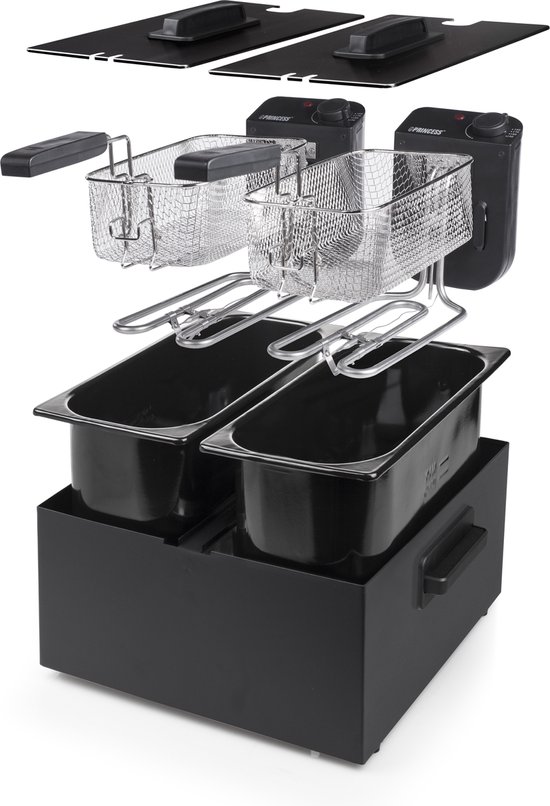 Princess Dubbele Frituurpan - Inhoud 2 x 3 liter - Koude Zone - 3600W - 2x regelbare thermostaat - 183028 - Zwart