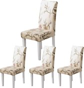 Stoelhoezen, set van 4/6, Jacquard eetkamerstoelhoezen, schommelstoelen, universele hoezen voor stoelen voor eetkamer, hotel, keuken, ceremonie (bruine bloemen, set van 4)