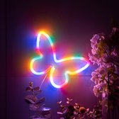 Groenovatie LED Neon Wandlamp "Vlinder" - Op Batterijen en USB - 23x23x2cm - Multicolor
