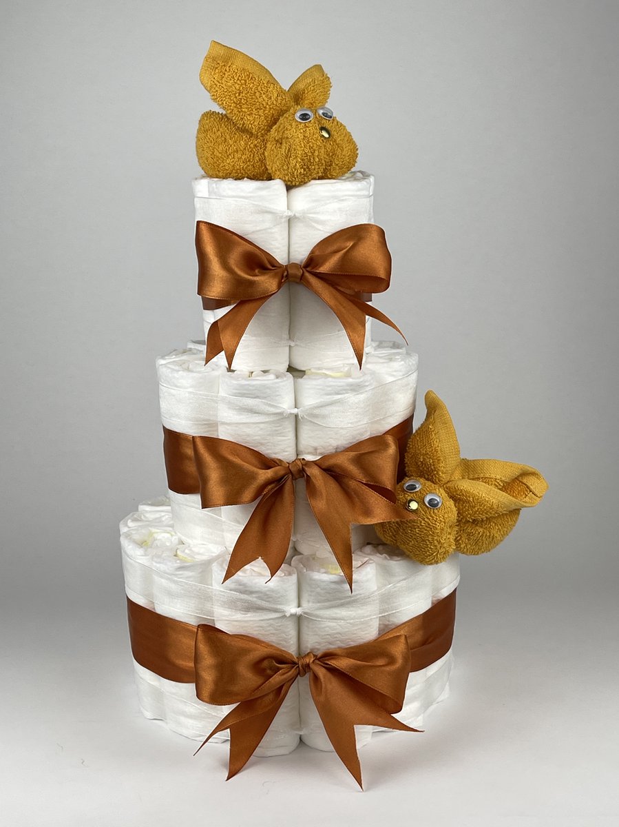 Goedkoopste Chouette-Chouette | Luiertaart Neutraal | Kraamcadeau | Geboorte Jongen Meisje | Babyshower | Konijnen Oker - Koper