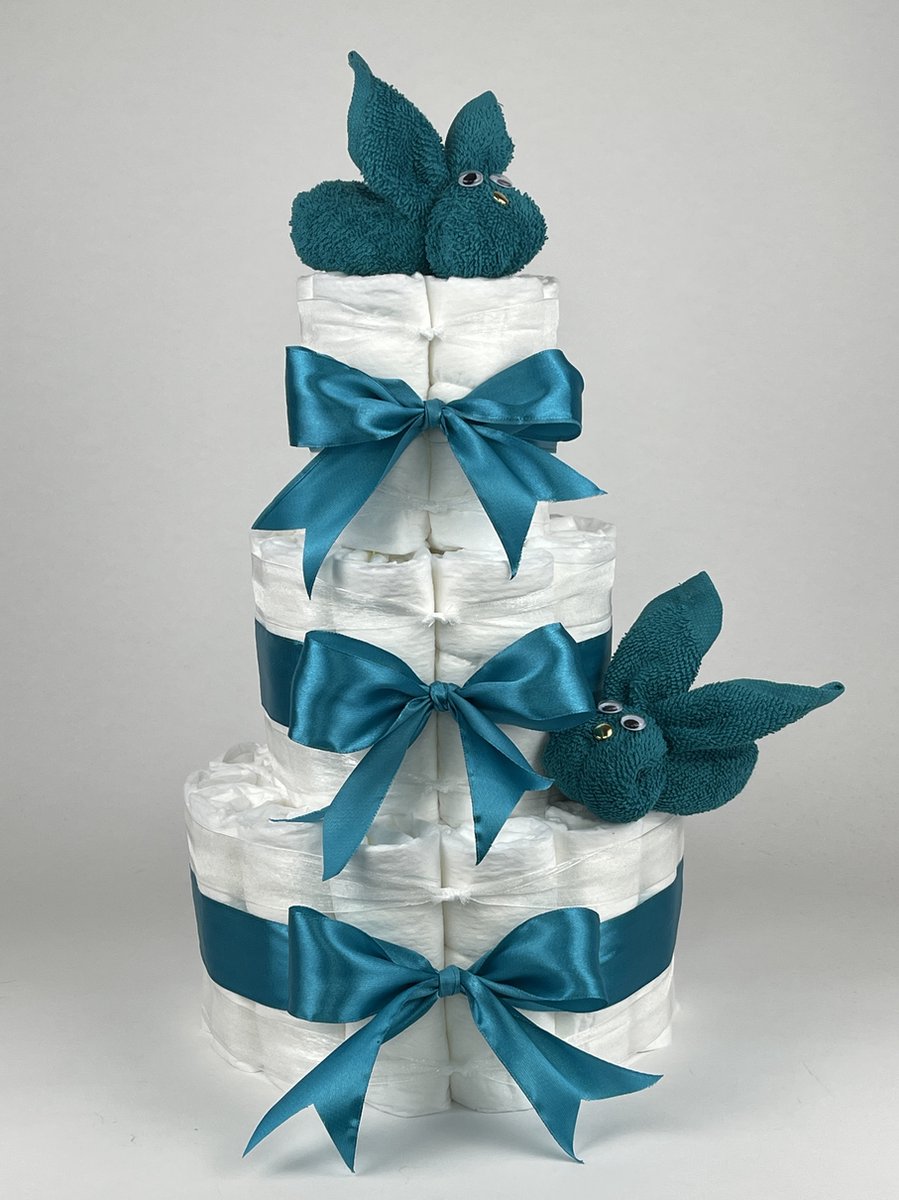 Goedkoopste Chouette-Chouette | Luiertaart Neutraal | Kraamcadeau | Geboorte Jongen Meisje | Babyshower | Konijnen Lake groen - Petrol