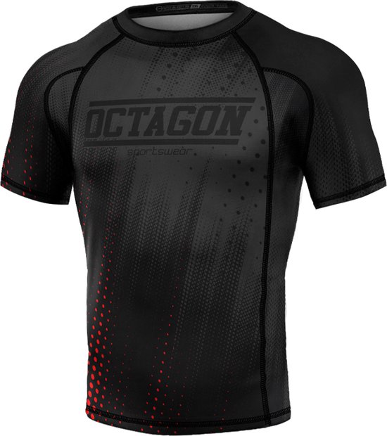 Octagon MMA / BJJ Rashguard Manches Courtes Premium Dots Zwart/ Rouge - XXL