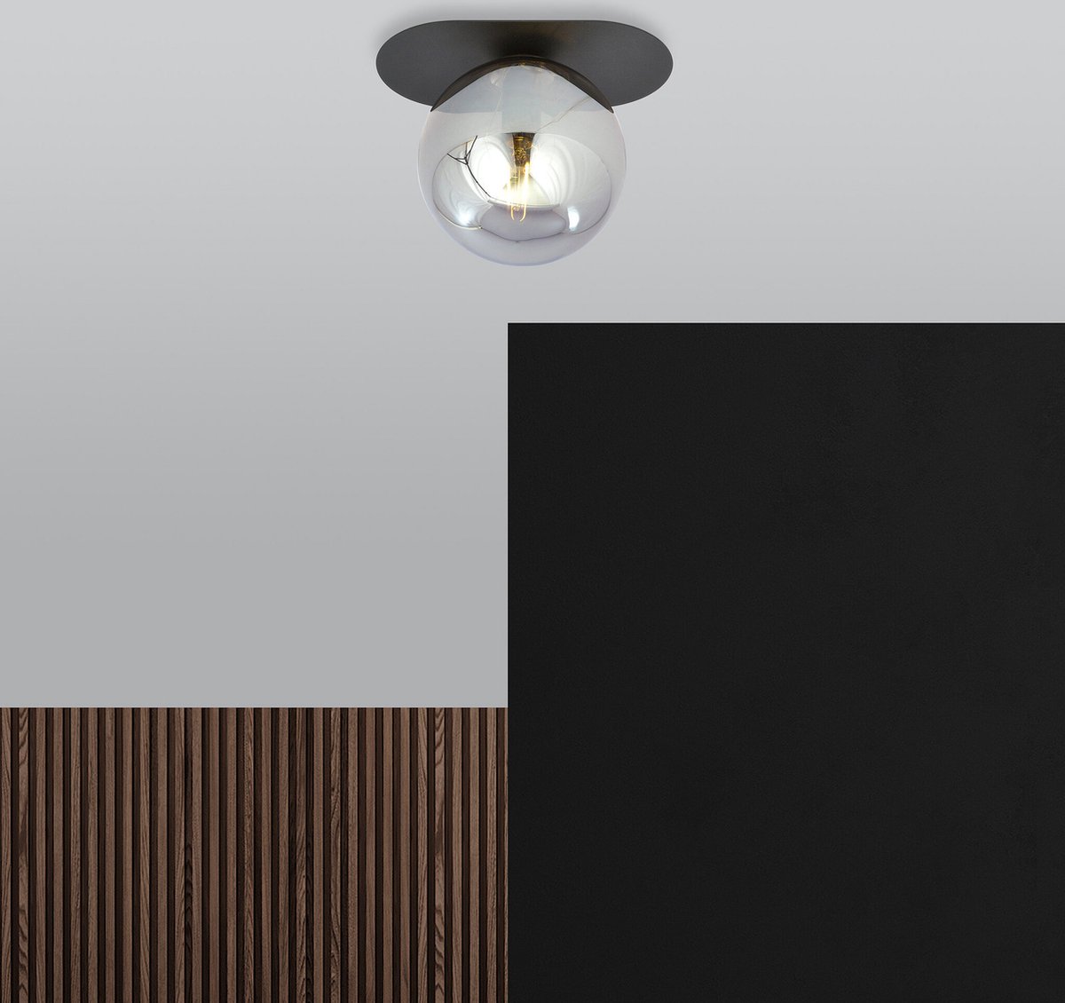 Emibig Randers zwarte ovale plafondlamp met gerookte glazen bol E14 - Perfecte verlichting voor elke ruimte