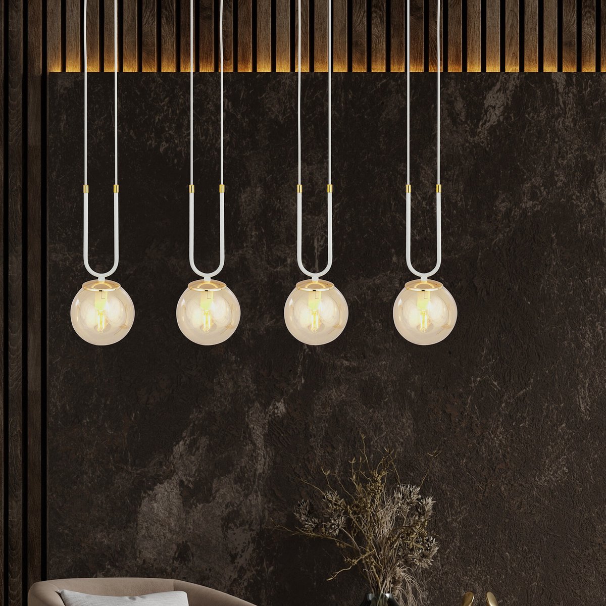 Emibig Aarhus 92cm brede hanglamp met 4 lampen E14 amberkleurig glas - Perfect voor sfeervolle verlichting in elke ruimte