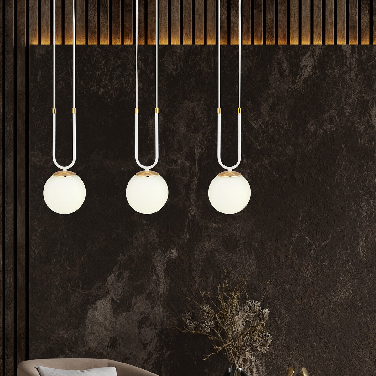 Emibig Aarhus 3 lamp wit met wit glas E14 lange hanglamp 70 cm breedte - Perfect voor sfeervolle verlichting in elke ruimte