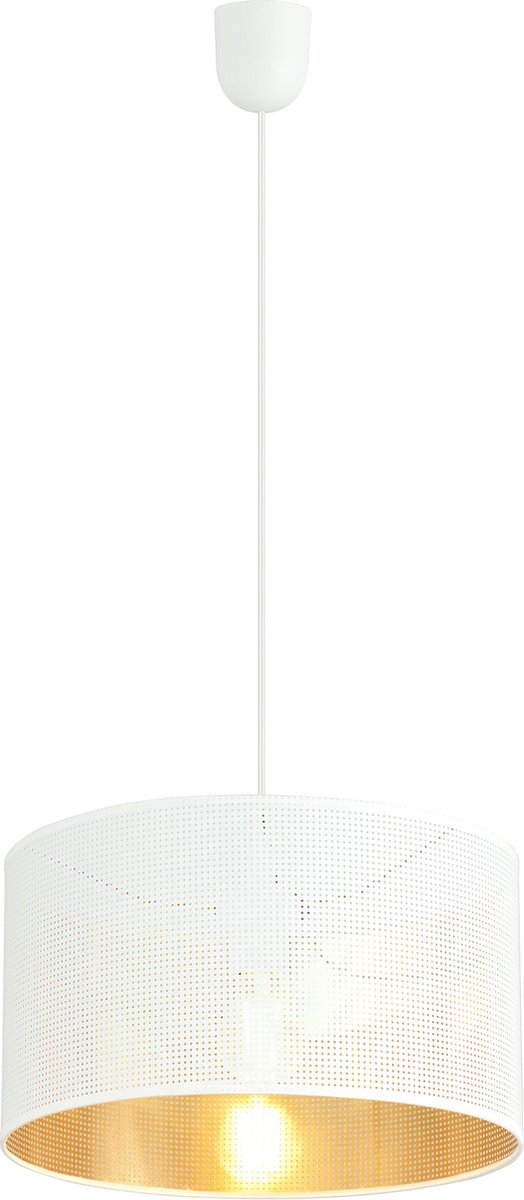 Emibig Skive enkele ronde wit en goud in metaal opvallende hanglamp koker 1x E27 - Perfect voor sfeervolle verlichting in elke ruimte