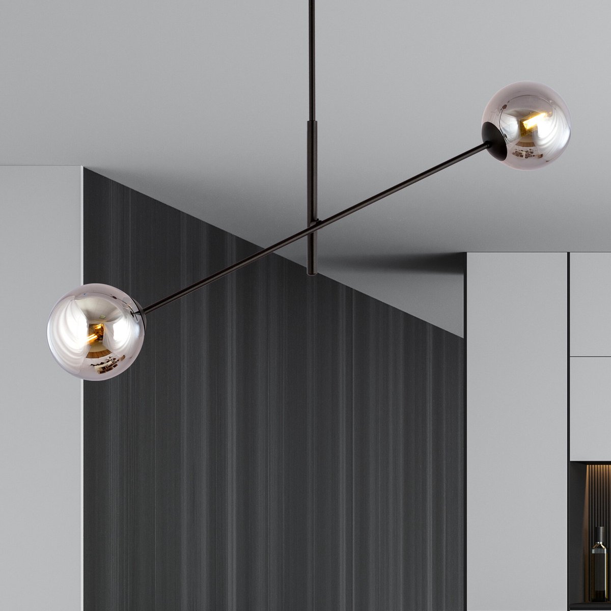 Emibig Kalundborg hanglamp zwart met 2 glazen gerookt E14 - Perfecte verlichting voor elke ruimte