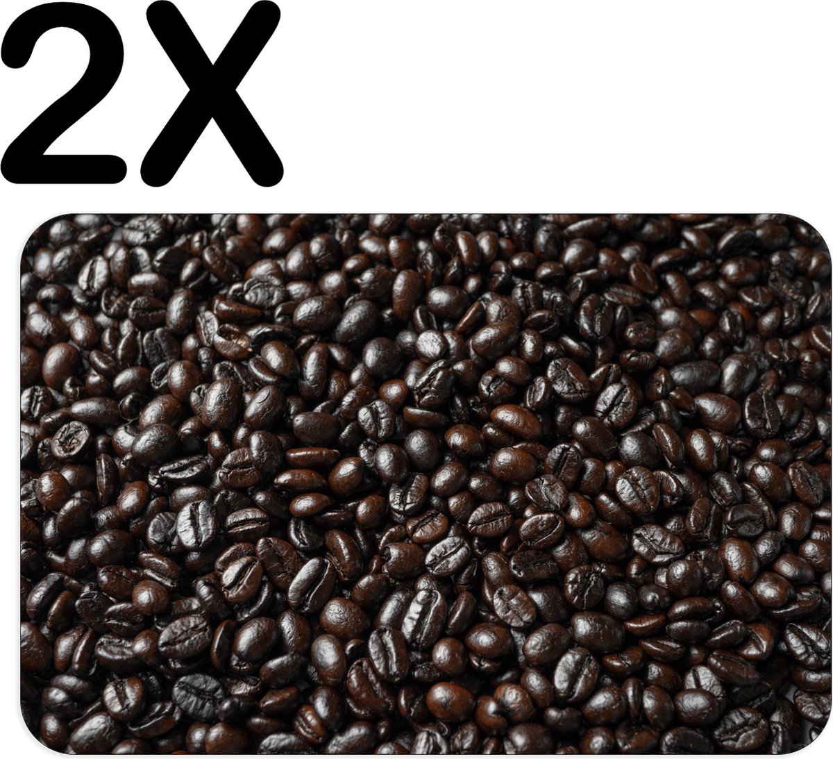 BWK Flexibele Placemat - Zwarte Berg Koffiebonen - Set van 2 Placemats - 45x30 cm - PVC Doek - Afneembaar