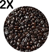 BWK Flexibele Ronde Placemat - Zwarte Berg Koffiebonen - Set van 2 Placemats - 40x40 cm - PVC Doek - Afneembaar