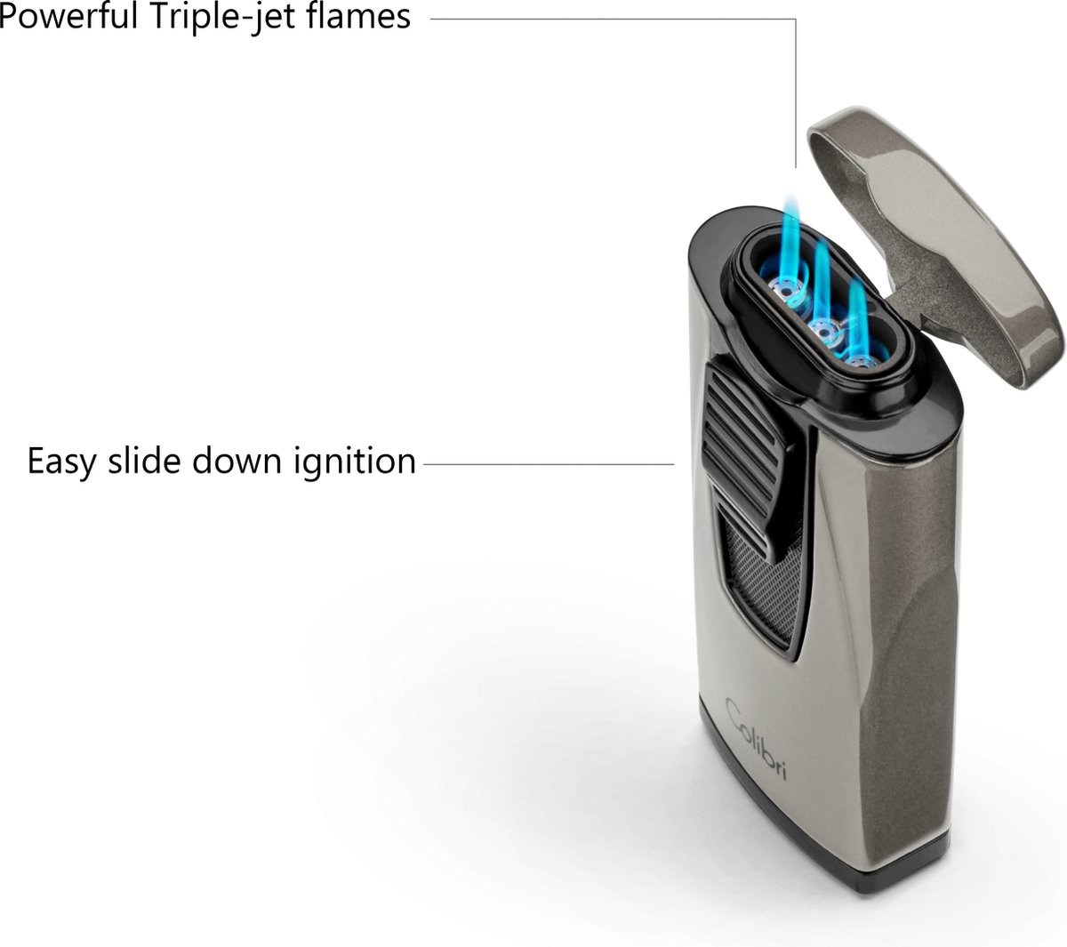 Colibri aansteker triple flame Ascari zwart-gunmetal