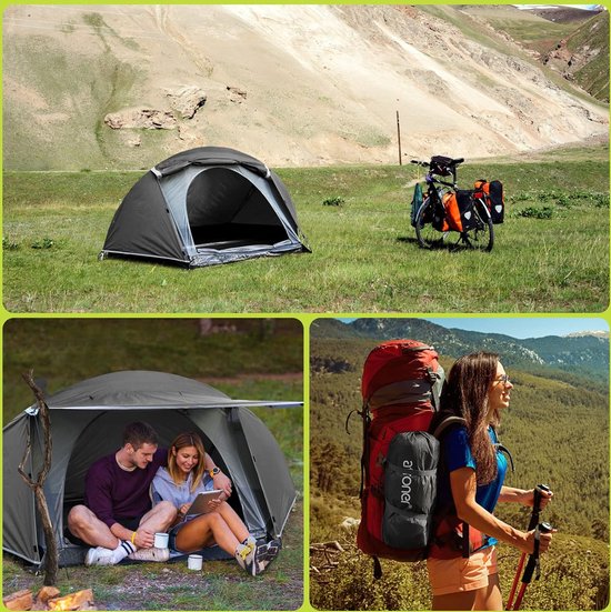 Tent, 1-2 personen koepeltent, ultralicht bivaktent, snelle opbouw, waterdicht, compact formaat voor trektochten, buitenactiviteiten, festivals, kamperen. — afbeelding 3