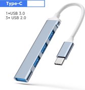 USB 3.0 Hub - USB Splitter - 4 extra USB 3.0 A Poorten - USB C Hub - Kabel van 6 cm - 5 Gbps - Aluminium - Grijs