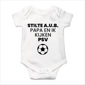 Soft Touch Rompertje met tekst - Stilte AUB papa en ik kijken PSV | Baby rompertje met leuke tekst | | kraamcadeau | 3 tot 6 maanden | GRATIS verzending