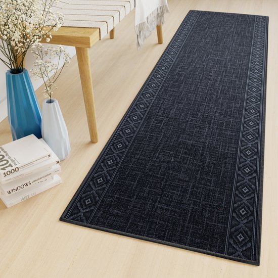 Tapiso Tapis de Passage en Caoutchouc Antidérapant Anthracite Salon Chambre Couloir Classique Moderne Tapis en Caoutchouc Taille - 80x700