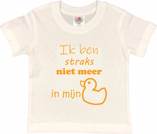 Shirt Aankondiging zwangerschap "Ik ben straks niet meer in mijn eendje | korte mouw | wit/mosterd | maat 134/140 zwangerschap aankondiging bekendmaking