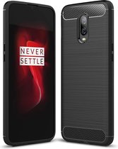 DrPhone BCR1 Hoesje - Geborsteld TPU case - Ultimate Drop Proof Siliconen Case - Carbon fiber Look – Geschikt voor OnePlus6T - Zwart
