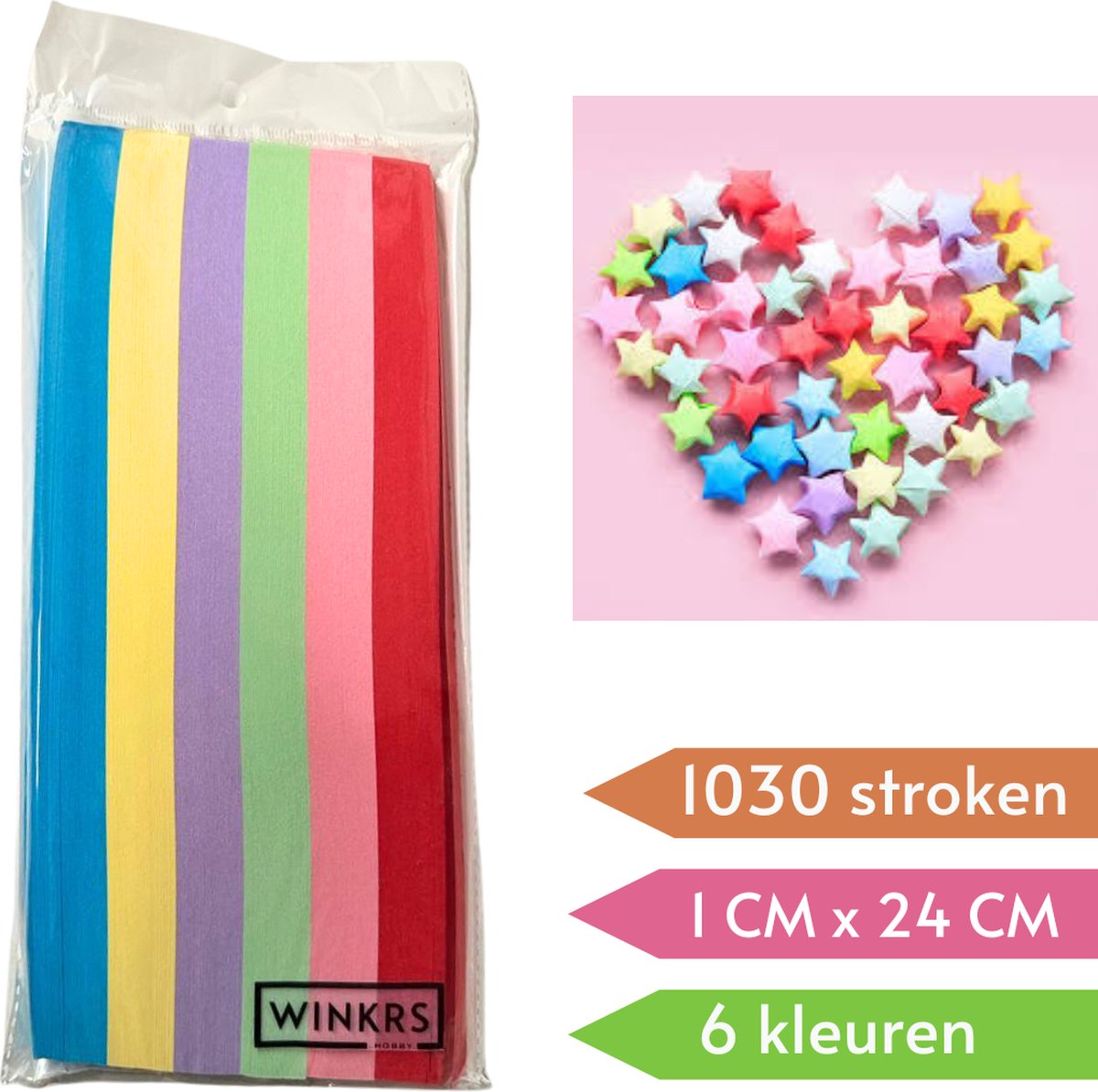 Papierstroken in 6 kleuren - 1030 stuks - 1CM x 24CM - Vlechtstroken - Origami Papier voor sterren - Lucky Stars vouwen — afbeelding 4