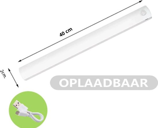 Lichtendirect- Kastverlichting- 40 CM- Keukenverlichting- LED- Bewegingssensor- Draadloos- USB-oplaadbare Accu- LED Kast Verlichting-Ultra dun- Koel wit- Dimbaar