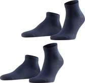 FALKE Happy 2-Pack kort eenkleurig katoen multipack sneakersokken enkelsokken heren blauw - maat 43-46