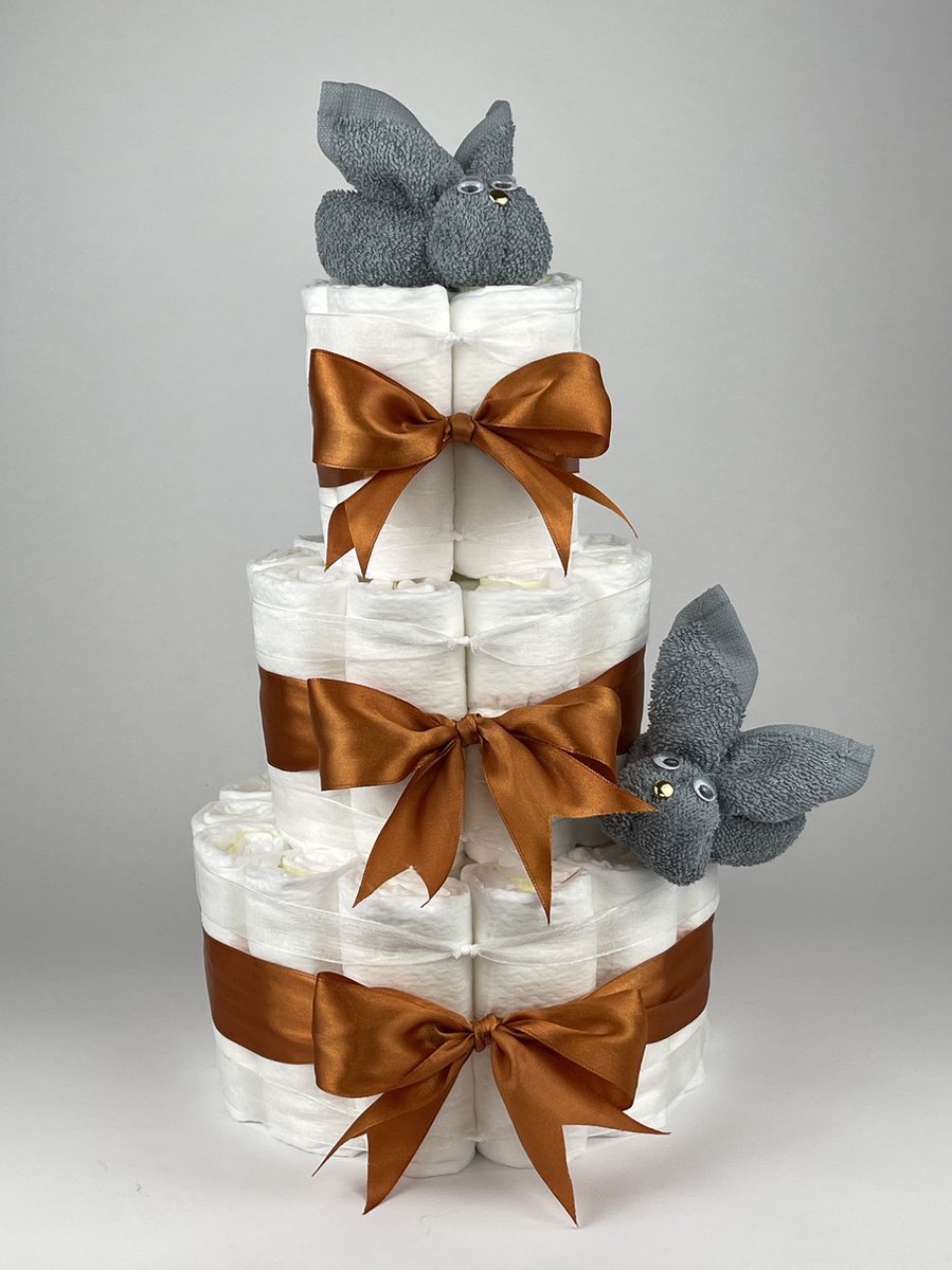 Goedkoopste Chouette-Chouette | Luiertaart Neutraal | Kraamcadeau | Geboorte Jongen Meisje | Babyshower | Konijnen Grey-Blue - Koper