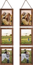 13 x 18 collage, drievoudig hangende fotolijstset, rustieke 6 open verticale lijsten, gemaakt om 13 x 18 cm foto-ansichtkaart voor wanddecoratie weer te geven, bruin