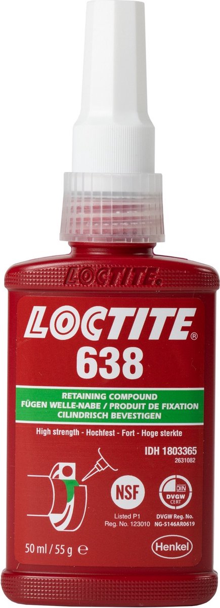LOCTITE 638 50ML is een uiterst krachtige, snelhardende lijm voor cilindrische bevestiging voor algemeen gebruik.