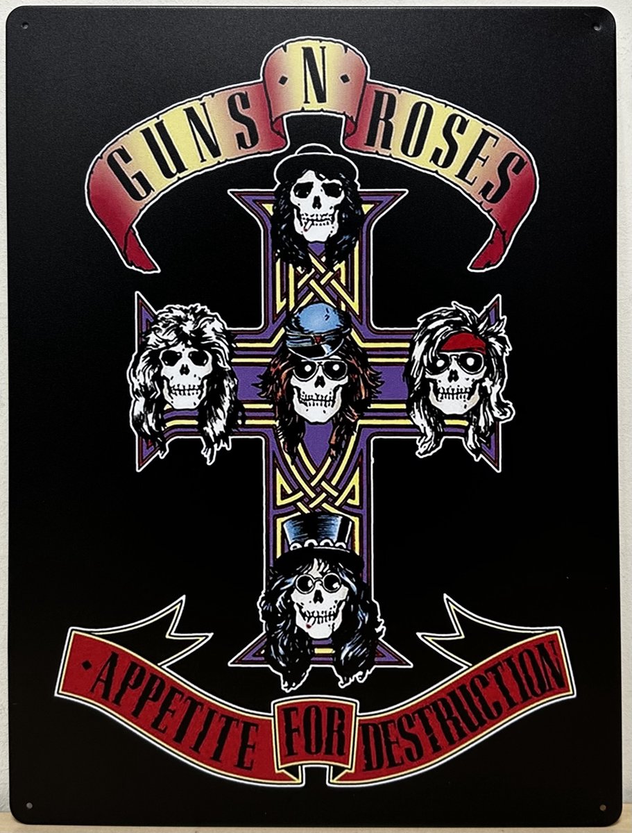 Guns N Roses Appetite for destruction Reclamebord van metaal METALEN-WANDBORD - MUURPLAAT - VINTAGE - RETRO - HORECA- BORD-WANDDECORATIE -TEKSTBORD - DECORATIEBORD - RECLAMEPLAAT - WANDPLAAT - NOSTALGIE -CAFE- BAR -MANCAVE- KROEG- MAN CAVE