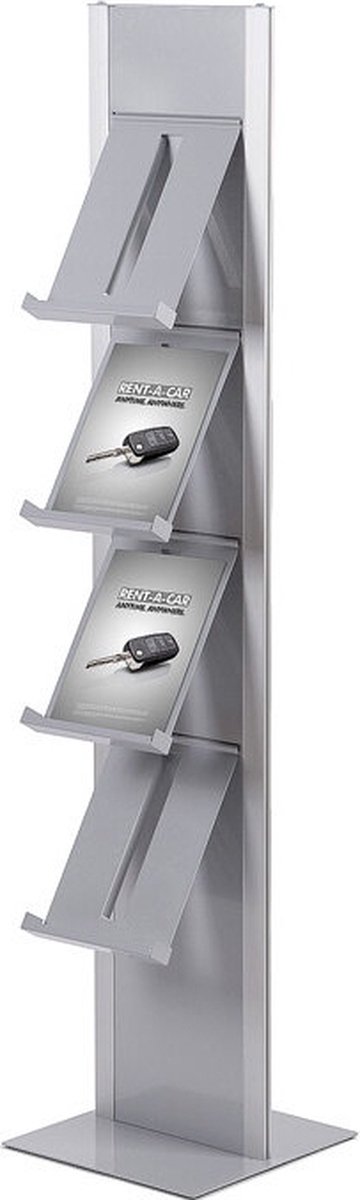 Brochurerek Totem met Stalen Legplanken Zilver - Syna BRT4S - Horeca & Professioneel