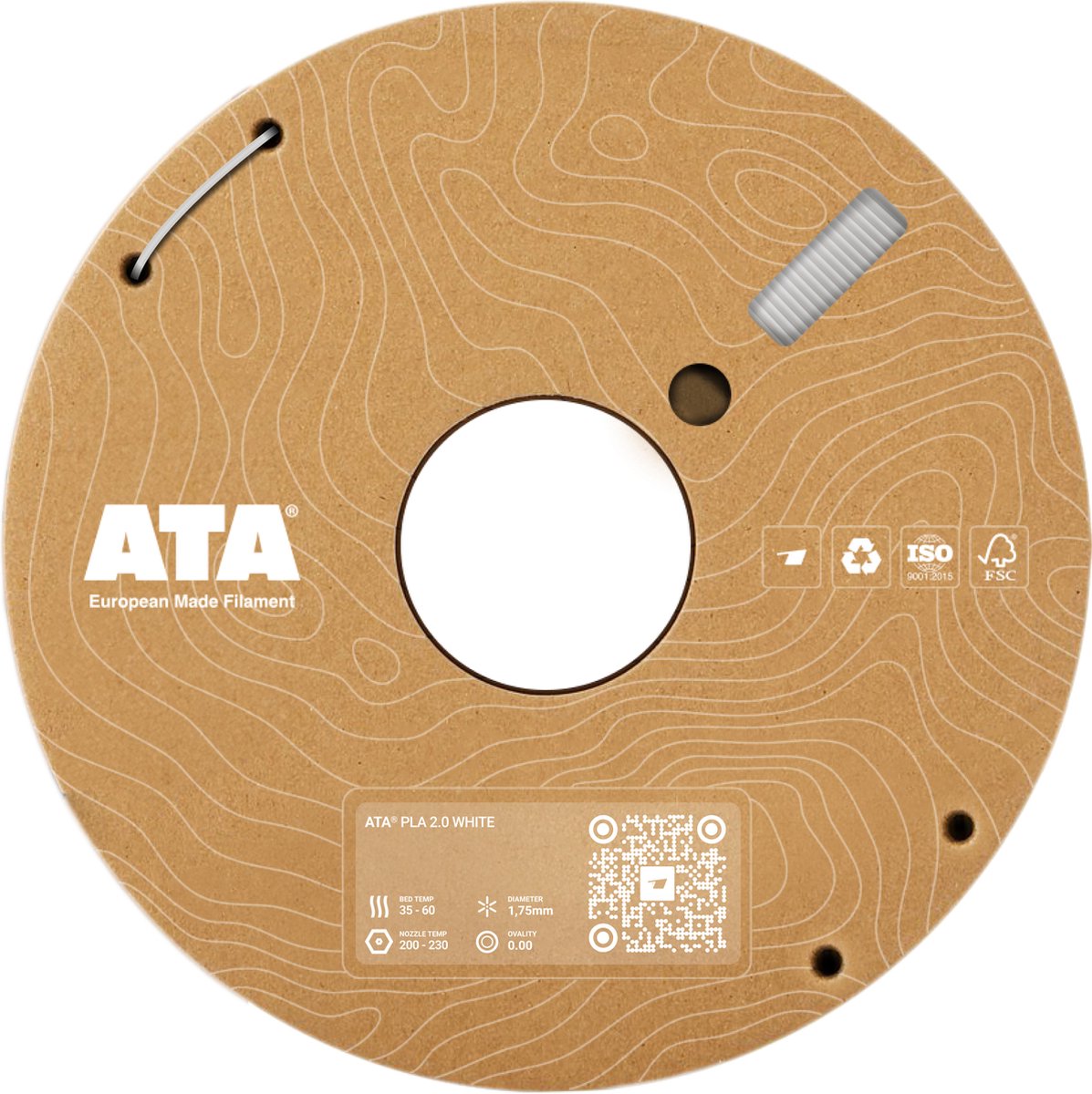 ATA® PLA 2.0 White - PLA 3D Printer Filament - 1.75mm - 1 KG PLA Spool - Diameter Consistency Insights (DCI) - European Made Filament