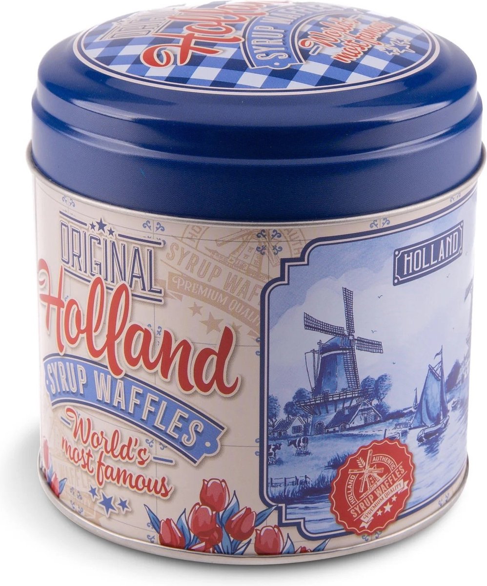 Stroopwafel - koek blik Holland, Delftsblauw en rood