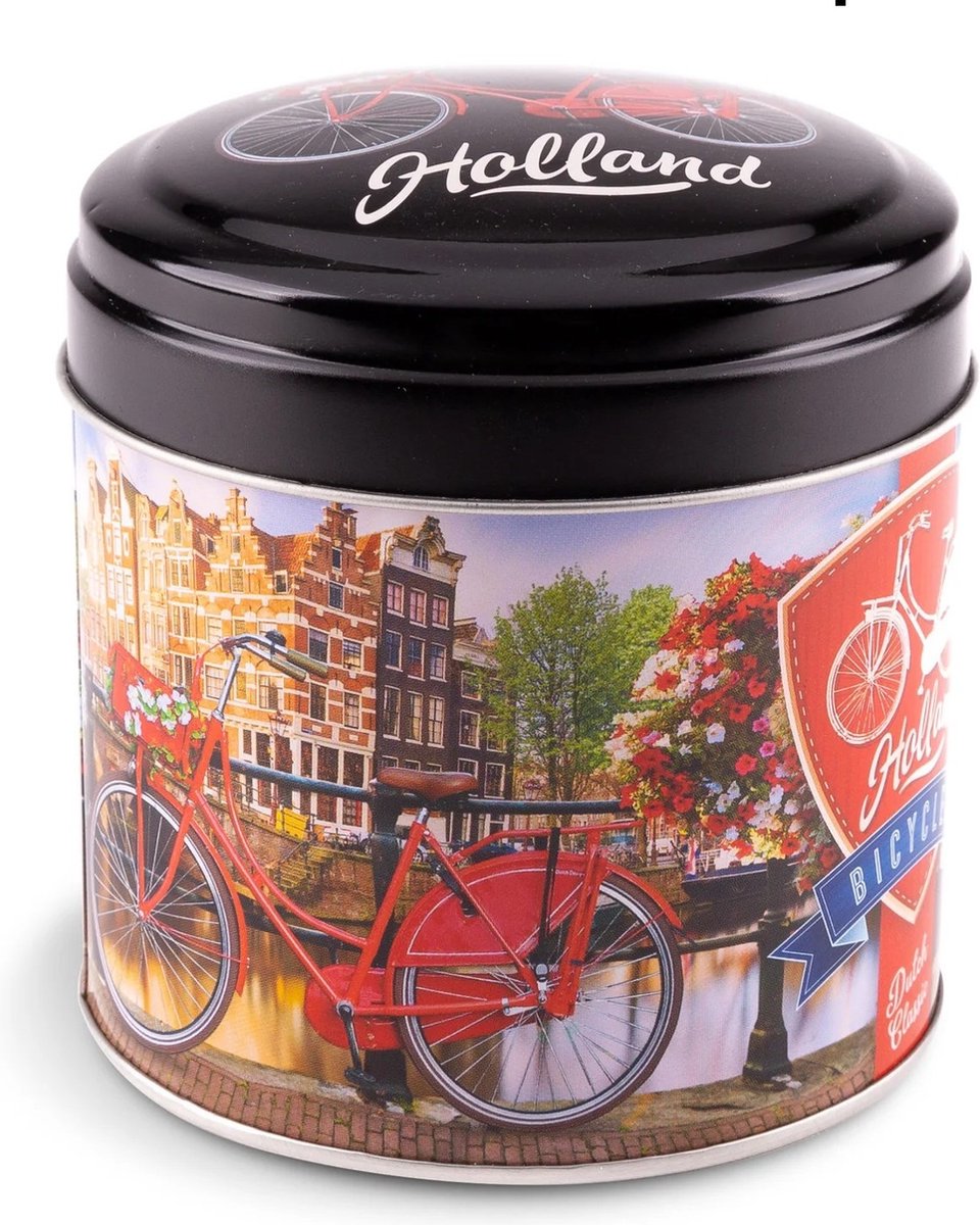Stroopwafel blik fiets op brug typisch Hollands