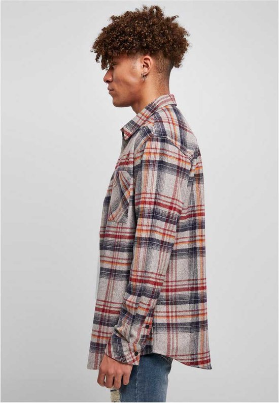 Chemise Urban Classics - S- Heavy Curved Oversized Checked Grijs/Rouge