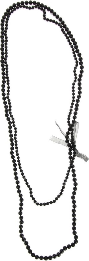 Behave Sautoir pour femme avec perles de verre noires de différentes tailles et nœud