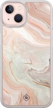 Casimoda® hoesje - Geschikt voor iPhone 13 - Marmer Waves - 2-in-1 case - Schokbestendig - Water - Verhoogde randen - Bruin/beige, Transparant